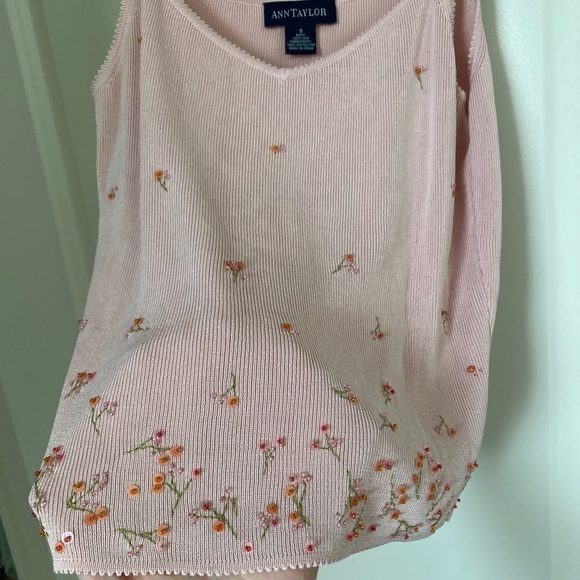 Vintage Y2K Coquette Pink Silk Knit Sequin Embroidered Tank Top Cami Ann Taylor - Picture 4 of 13